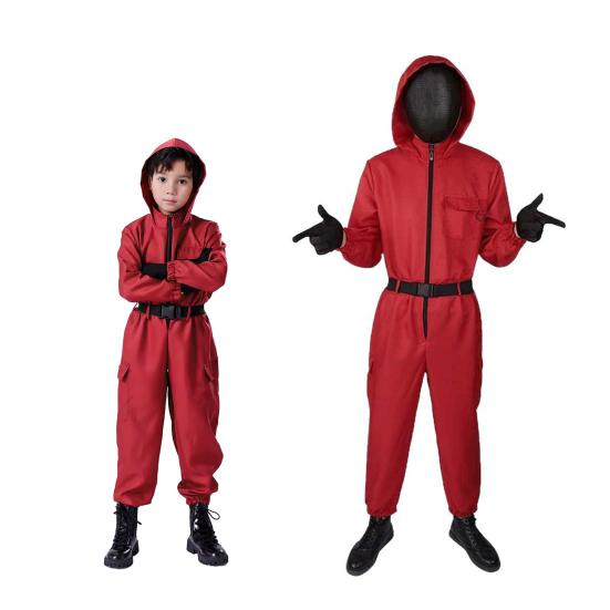 1 Set Jumpsuit with Belt And Gloves for Adults And Children Loose Pockets Zipper Closure One-piece Outfit Cartoon Cosplay Costume