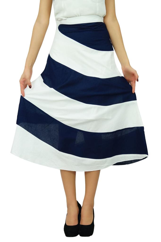 Bimba Women's Spiral Summer Midi Skirt A Line Boho Chic Skrit With Side Zip