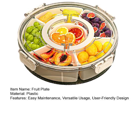 Fruit Plate Snack Spinner Divided Serving Tray with Lid Handle Food Platter for Charcuterie Veggie Travel Picnic Snack Organizer