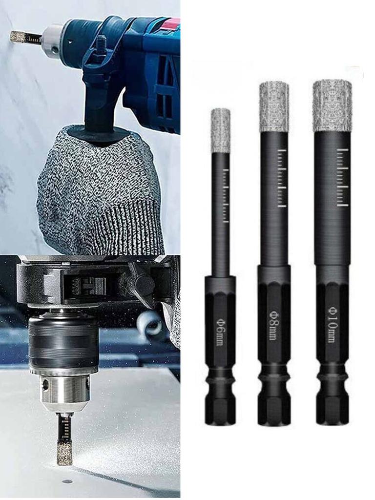 3шт 6-10 мм Алмазная дрель Коронка Сухая кольцевая пила Вырезать мрамор Гранит Плитка Фарфор