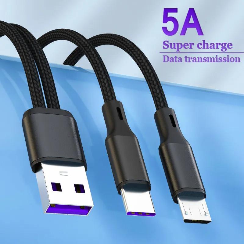 Кабель передачи данных USB-USB C, кабель быстрой зарядки типа C, Y-разветвитель, 5 А, провод для быстрой зарядки для Samsung, Huawei, Xiaomi, шнур для зарядки телефонов