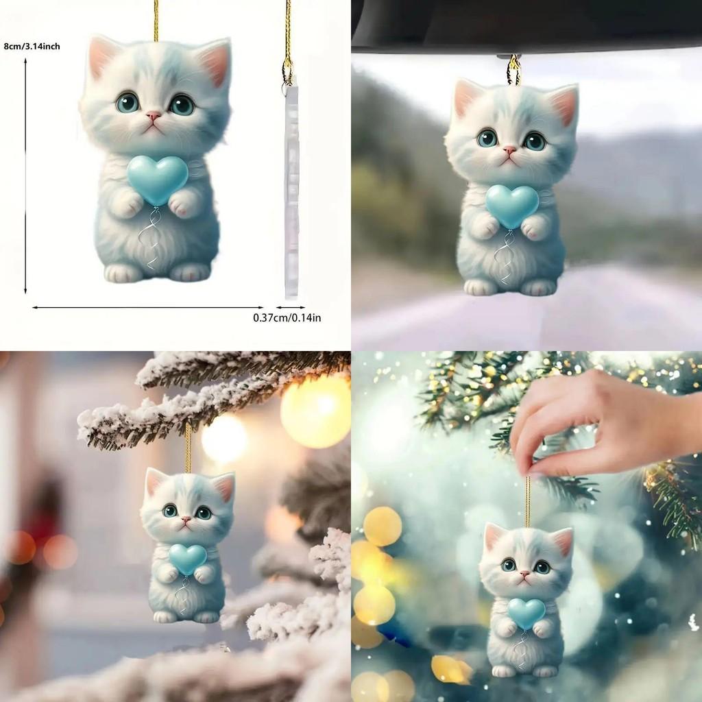 New Acrylic Blue Cat Car Charm Delightful Cartoon Design Adorable Vehicle Ornament