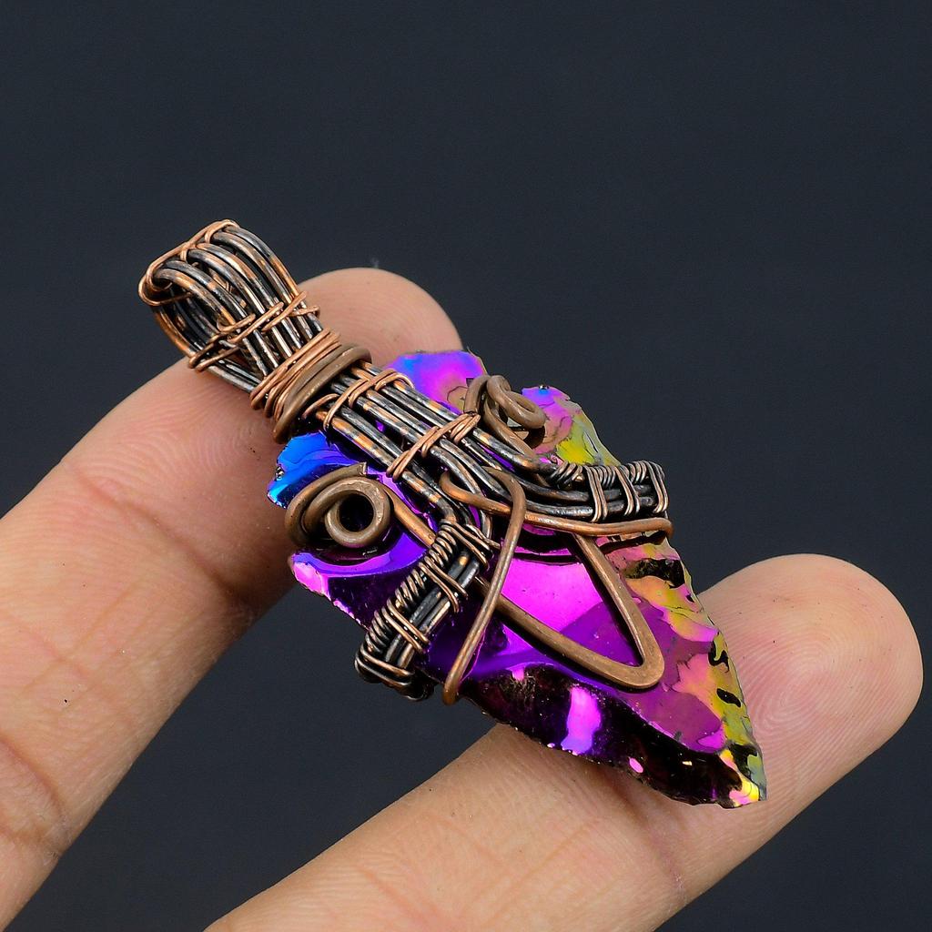 Peacock Aura Druzy Jewelry, 999 Copper Wire Wrapped Pendant Handmade Gemstone Jewelry, Gifts For Wife Brand New Pendant