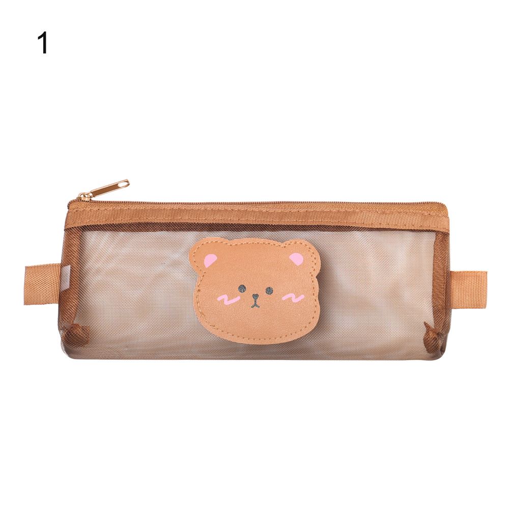 Bear Brown Kawaii Storage Bag Pouches Stationery Mesh Pencil Case Student Pencil Bag