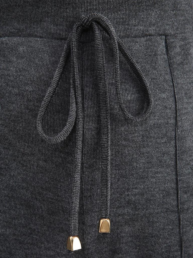 Rosegal Plus Size Mock Buttons Pocket Marled Drawstring Wide Leg Брюки