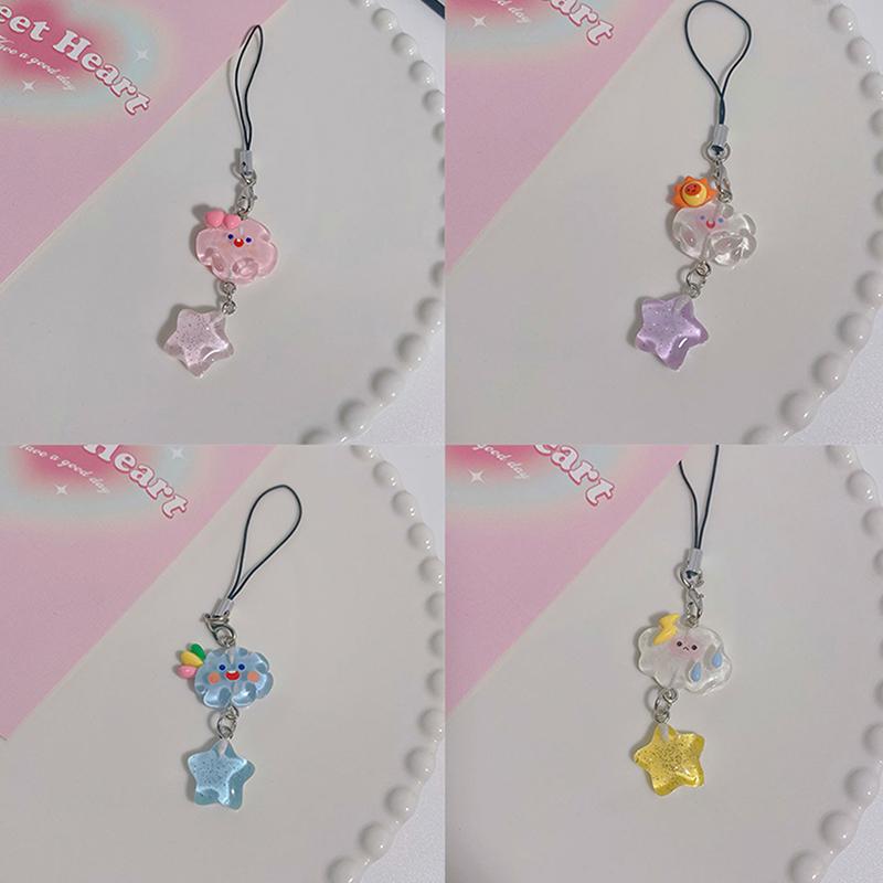 Милая цепочка для телефона с изображением облака и звезды, Kawaii, яркий цвет, ремешок для телефона, брелок для девочек, милый ремешок для мобильного телефона