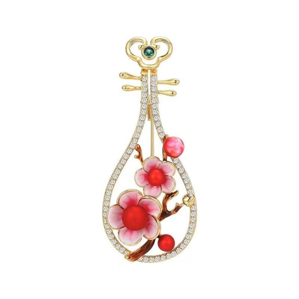 Plum Blossom Pipa Blossom Pipa Women Brooch Flower Crystal Plum Lapel Pins Plum Brooch Ornament