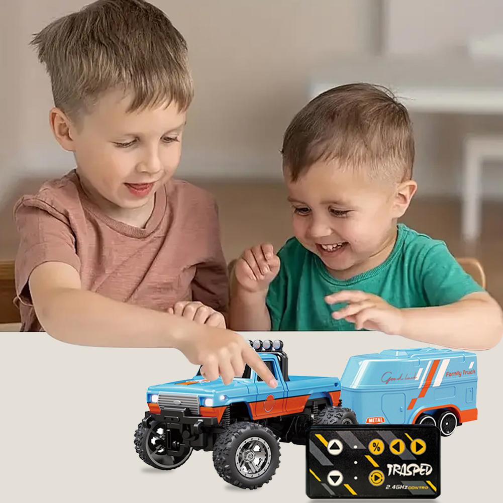 Mini Off-Road Climbing Car with Lights & Trailer All Terrain Off-Road Truck Toy 1:64 Scale 2.4Ghz Remote Control for Kids Gifts