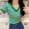 Трикотажная рубашка-основа в полоску с цветными блоками для женщин, летняя мода, облегающий крой и утягивающий топ с короткими рукавами, футболка с короткими рукавами