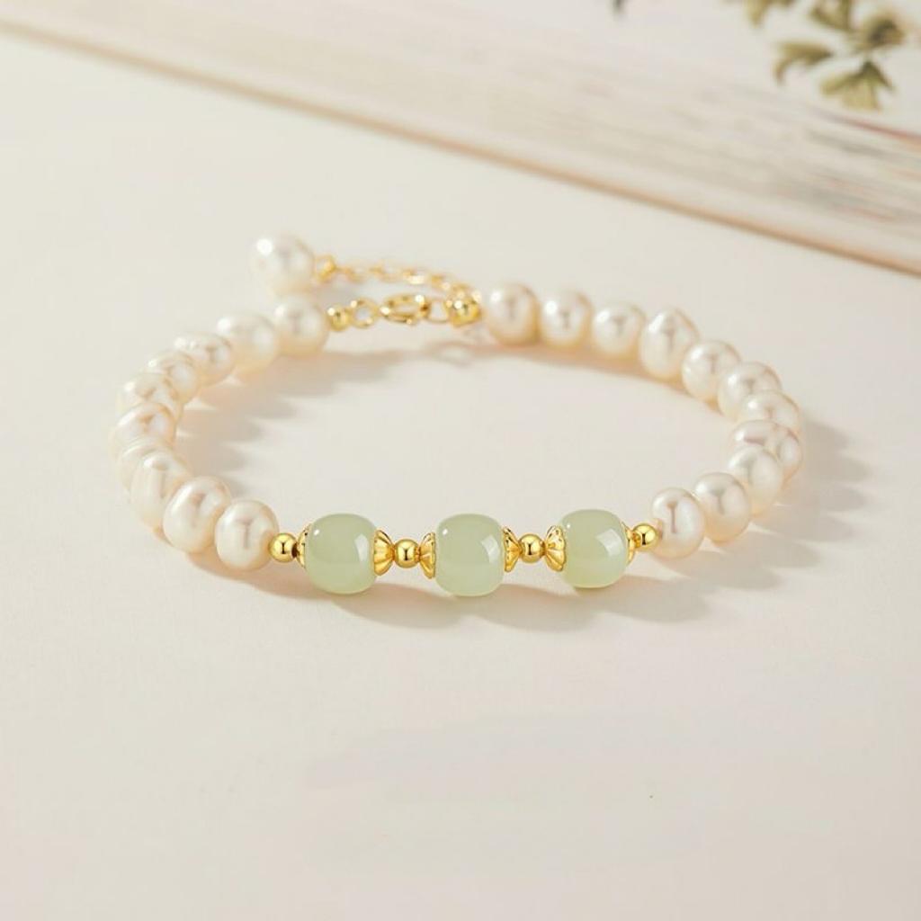 Women Imitation Hetian Jade Pearl Bracelet Round Geometric New Chinese Accessory Staff Benefit Present