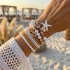 Classic Metal Starfish Shell Multilayer Bracelets Set for Women Handmade Rice Beaded Stackable Bracelets Vacation Jewelry Gift