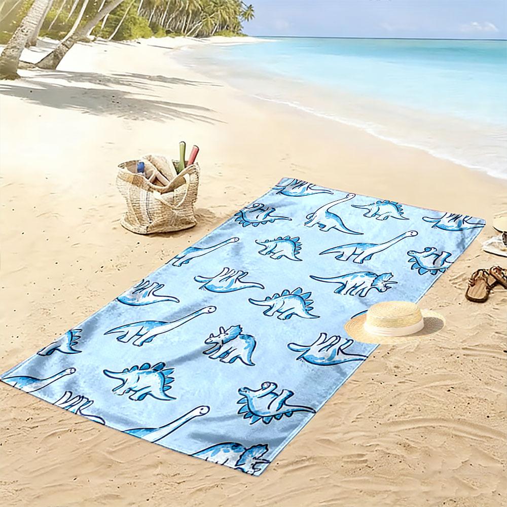 Playful watercolor dinosaurs Print beach towel, quick drying, suitable for travel, outdoor sports, jogging, the beach and swimming, gift