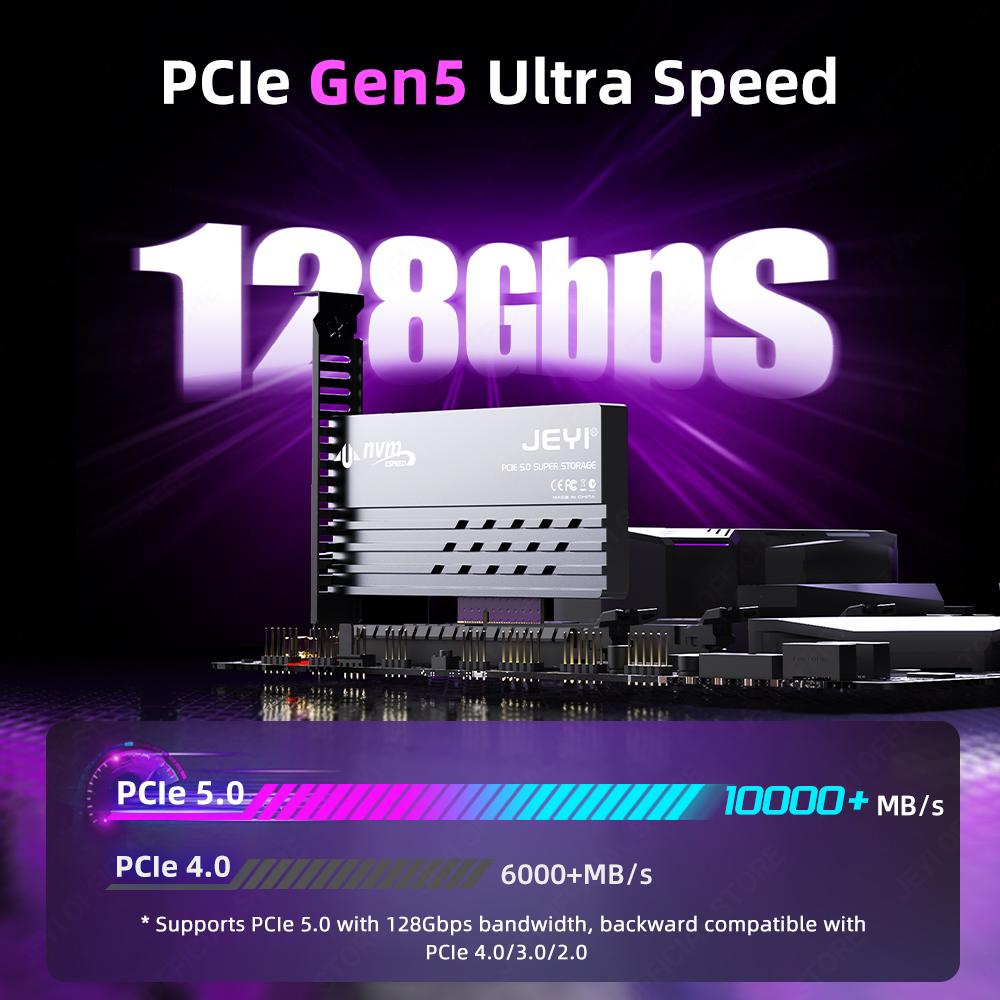 JEYI Карта-адаптер PCIe 5.0 на M.2 NVMe, PCIE X4/X8/X16 на M2 SSD конвертер с алюминиевым радиатором для SSD Gen5 128 Гбит/с PCIe 5.0