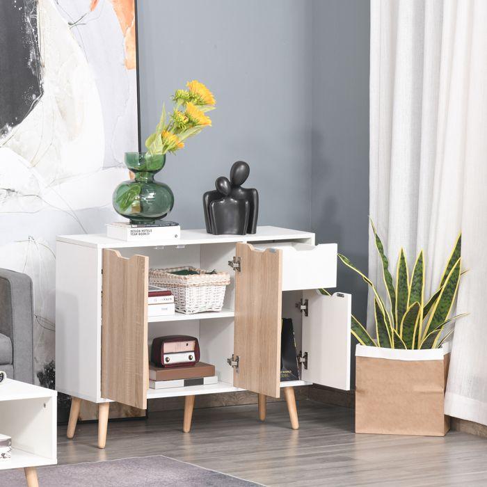 HOMCOM - meuble de rangement - Panneaux de particules classe E1 - 90x30x72cm - Blanc, Chêne Clair