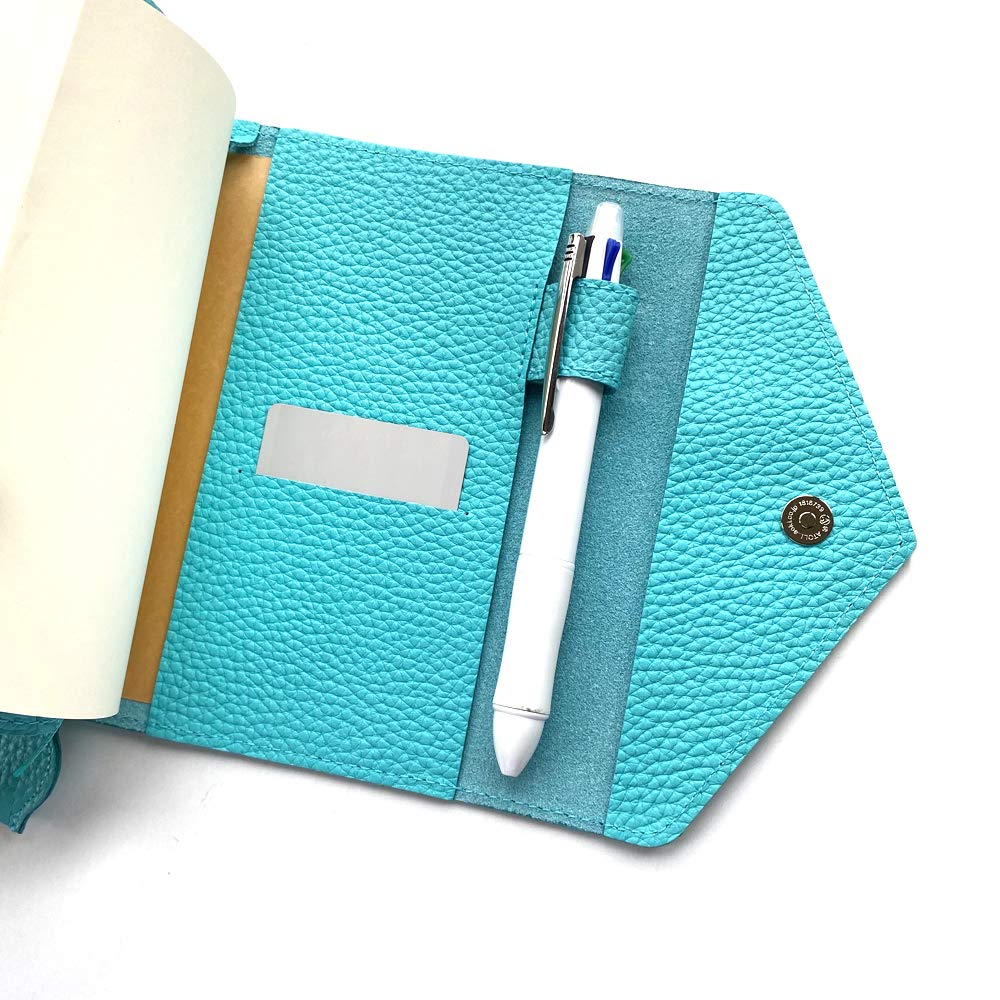 [blue Bloom] A6 Planner Cover with Bookmark, Stylish and Cute Blue Leather, Genuine Shrink-Embossed Leather, Made In Japan, Bb006 (Blue Beetle)