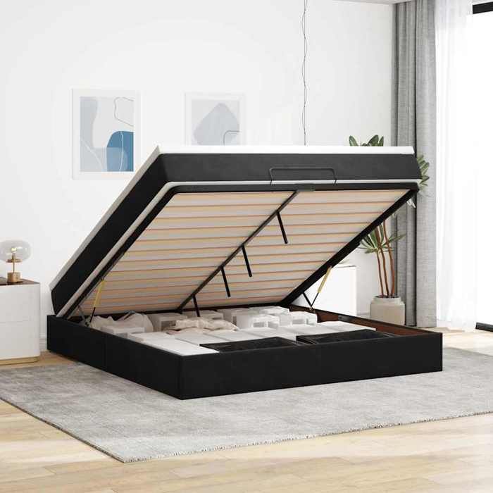 VidaXL Ottoman Bed Frame with Mattress Black 180x200 Cm Velvet 3311203