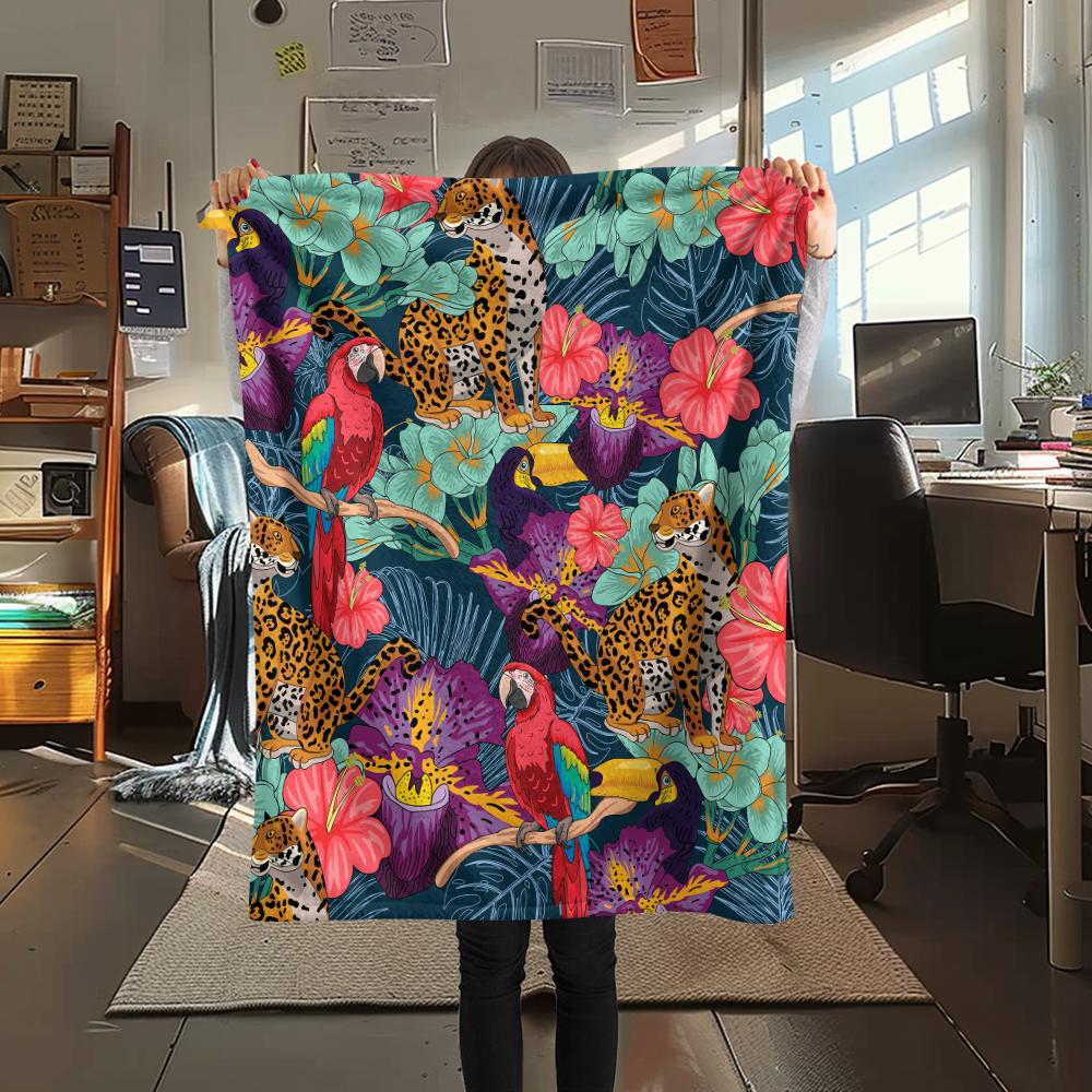 1 шт. Фланелевое одеяло с принтом леопарда из джунглей, Высокое качество, Удобное для всех сезонов, Декор для дома, Тепло и уют, Идеально для рождественских подарков