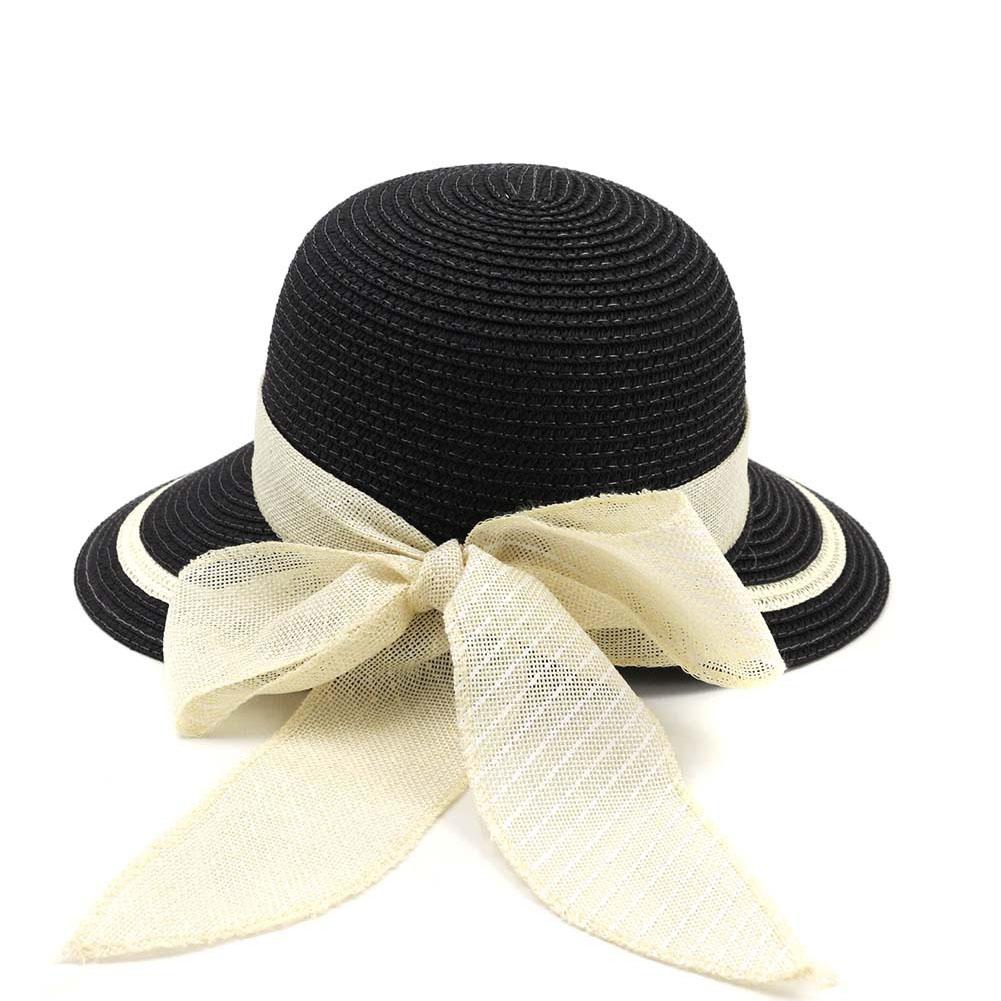 Outdoor Women Straw Hat Wide Brim with Bowknot forSummer Sun Hat