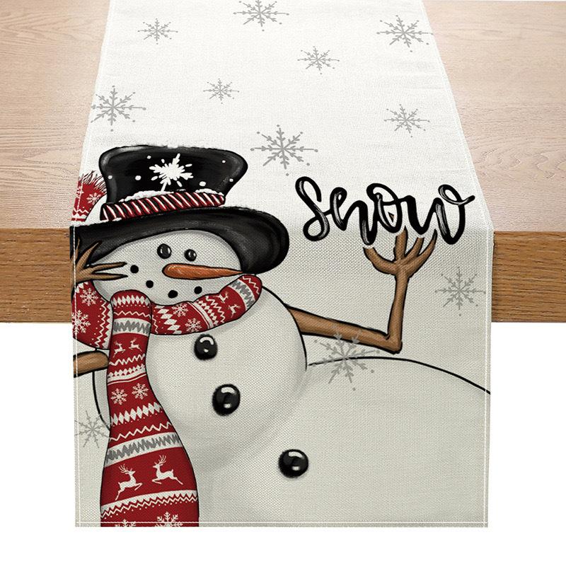 Рождественская настольная флажка Amazon Лен Печать Праздничная скатерть для кухонного стола Скатерть для гостиной