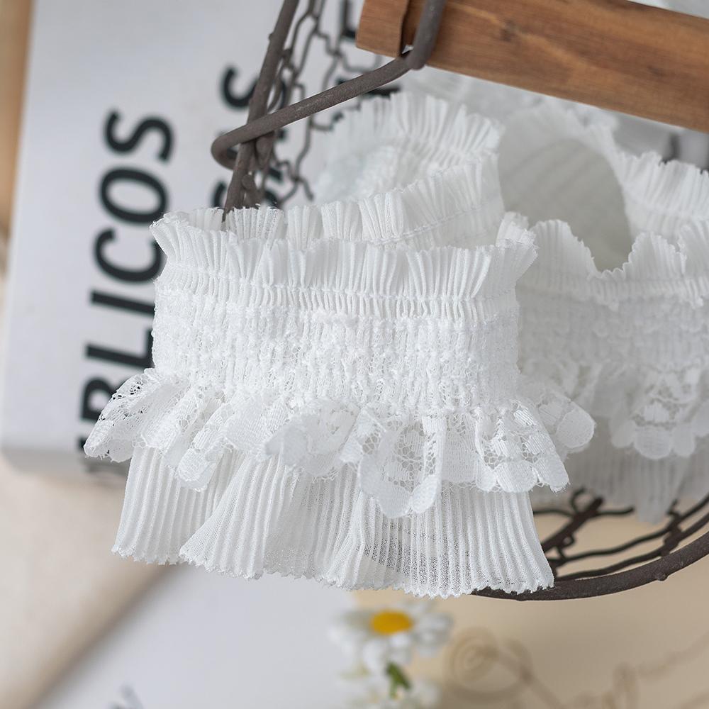 11CM Wide White Black Stretch Lace Chiffon Fabric Dress Collar Ruffle Trim Ribbon DIY Crafts Sewing Wedding Guipure Lace Decor