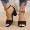 Босоножки женские новая мода толстый каблук высокий каблук одна пуговица римские с открытым носком повседневные сандалии