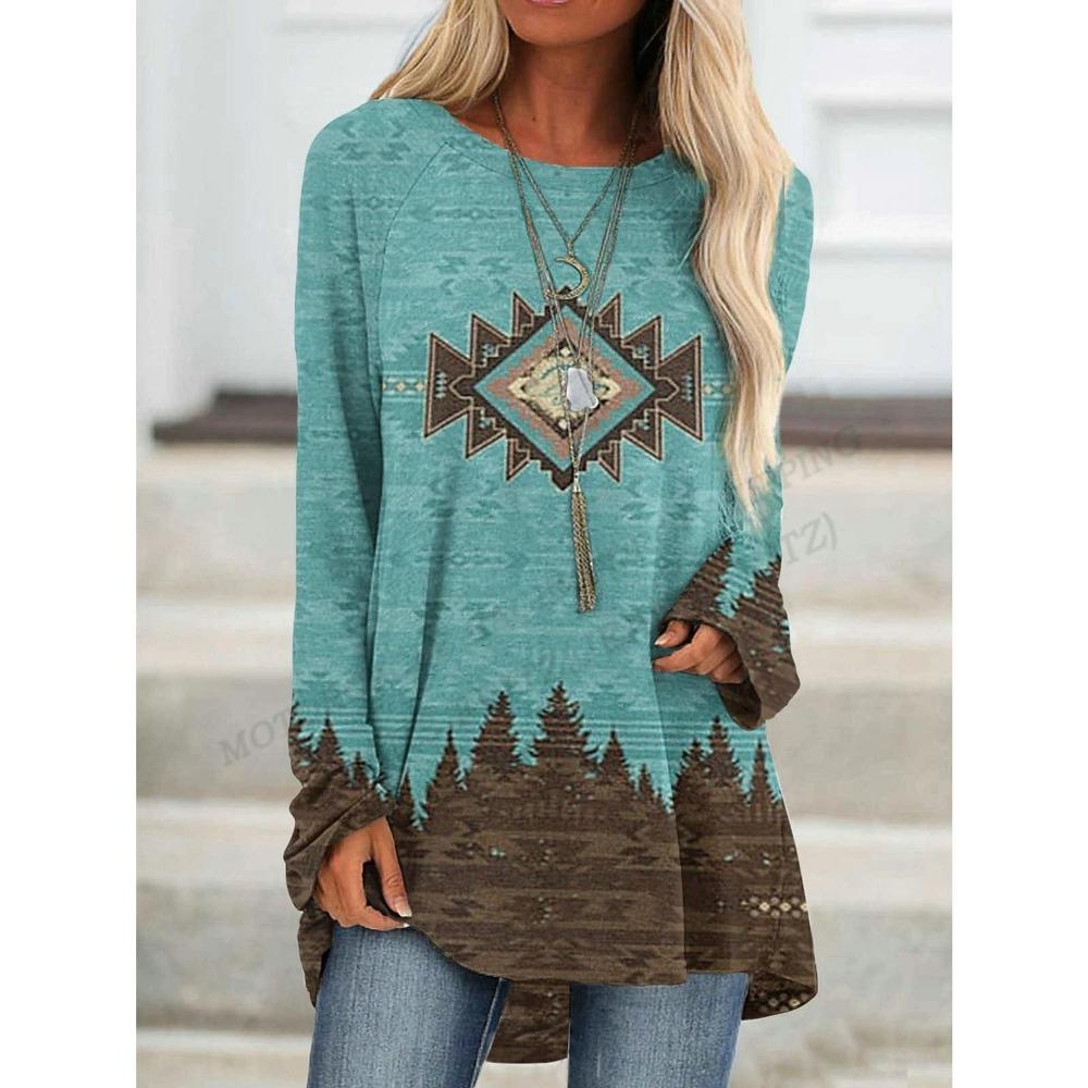 Этническая футболка с 3d принтом, женские модные футболки, повседневные топы с длинными рукавами, футболки с графическим принтом, свободные винтажные футболки в стиле Харадзюку