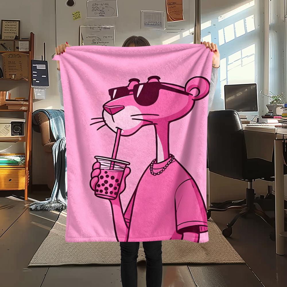 1PC Pink Panther Print Flannel Blanket, High quality Comfortable for All Seasons, Home Decor, Warmth and Comfort, Perfect for Christmas Gifts