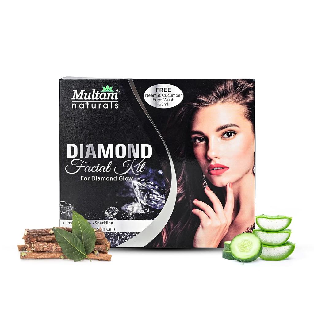 Multani Naturals Алмазный набор для ухода за лицом 6 шагов Сияние Очищение Массаж Скраб Маска для лица С бесплатной пенкой для умывания 65 мл