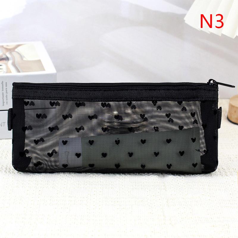 1Pcstravel Love Mesh Cosmetic Bag Zipper Makeup Bag For Women Wash Toiletry Bag Makeup Organizer Portable Storage Pouch