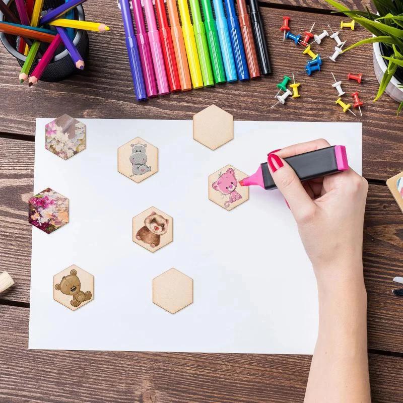 50/100 шт. Шестигранные пустые деревянные щепки Незаконченная деревянная тарелка Декоративное искусство Ремесла DIY Изготовление свадебных бирок Рождественские пустые подарки