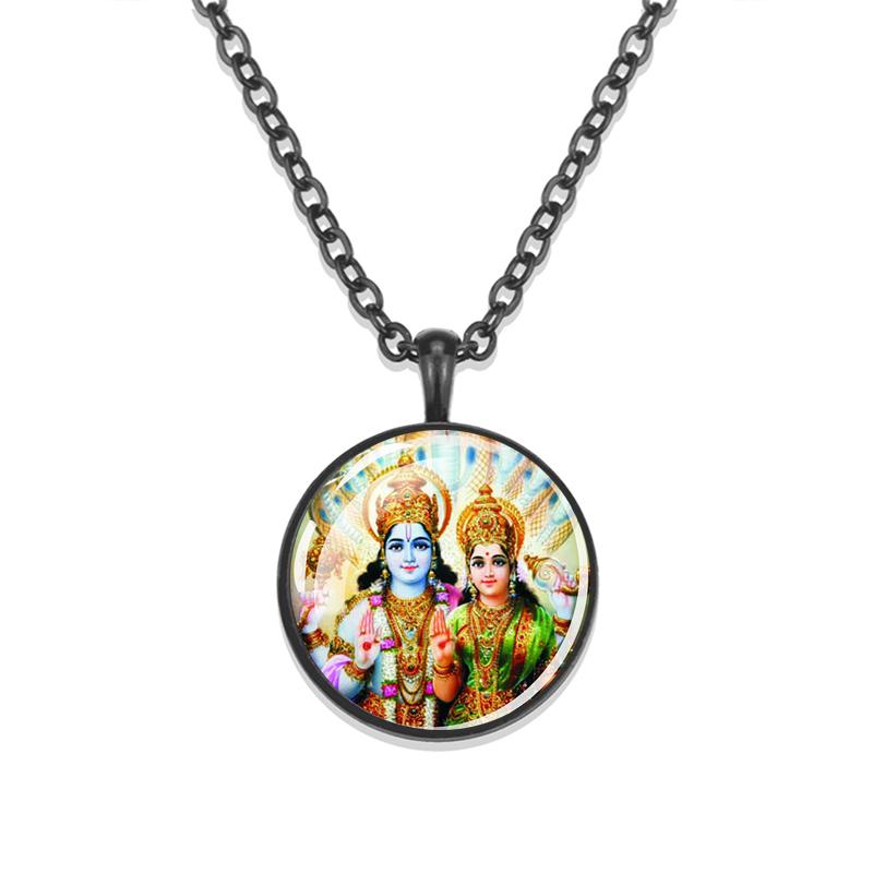 1 шт., черная цепочка в индуизме, ожерелье Вишну и Шива, стеклянный амулет с кабошоном, кулон, индийские украшения