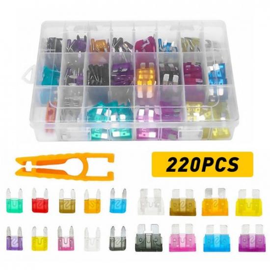 220Pcs Car Assorted Auto Fuse Replacement Regular Fuses Size Blade ATO ATC ATM
