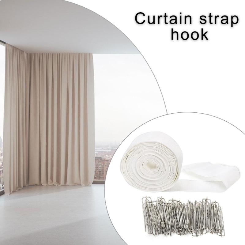 10 Meter Curtain Pleating Tape White Pleater Tape With 30Pcs 4 Prongs Curtain Pleat Hooks Clips For Making Home Decors