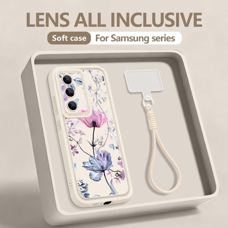Чехол на телефон с ремешком на запястье, цветочный узор, для Samsung Galaxy S26 S25 S24 Ultra S23 S25 FE A57 A37 A17 A56 A16 A55 A54 A15