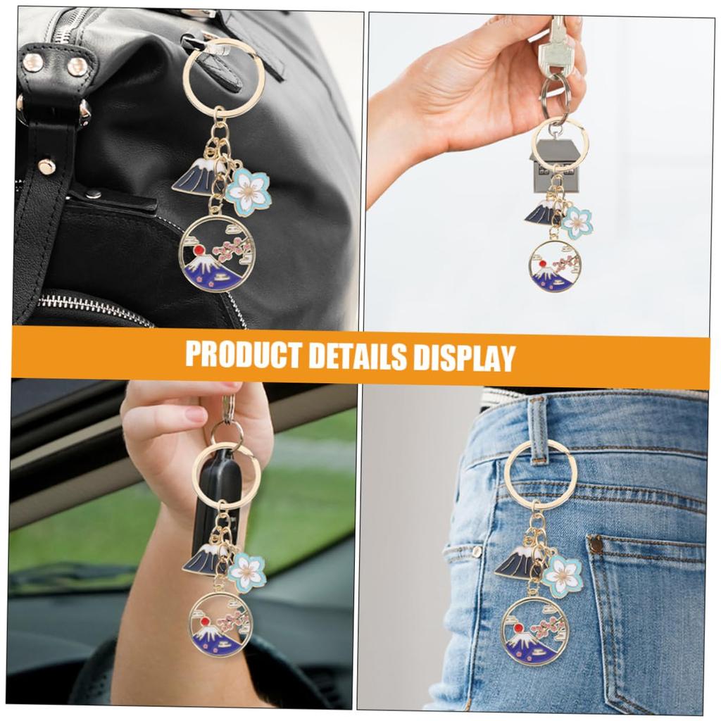 [SHOWERORO] 5pcs Japan Style Mt. Fuji Key Chain Alloy Cherry Blossom Flower Charm Key
