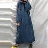 Women Spring Autumn Long-sleeved Denim Dress Female Button Pocket Vintage Casual Baggy Ladies Streetwear Midi Robe
