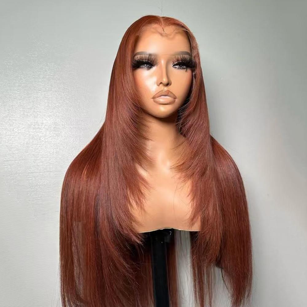 AIMEYA Layered Cut Wig Platinum Blonde Lace Front Wig Long Straight Synthetic Lace Wig Heat Resistant Blonde Wigs for Women