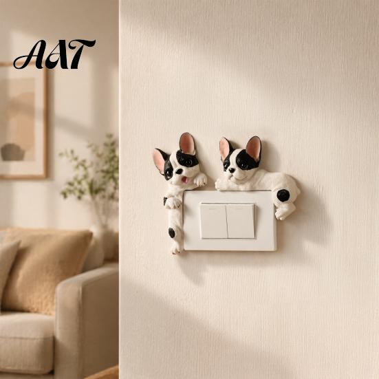 Creative Light Switch Ornament 3D French Bulldog Resin Cover, Cute Cartoon Dog Wall Socket Frenchie Room Decor Decor, Self-Adhesive Animal