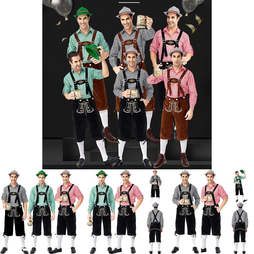 Традиционная немецкая одежда для Октоберфеста, сценический костюм для мужчин со стильной клетчатой рубашкой