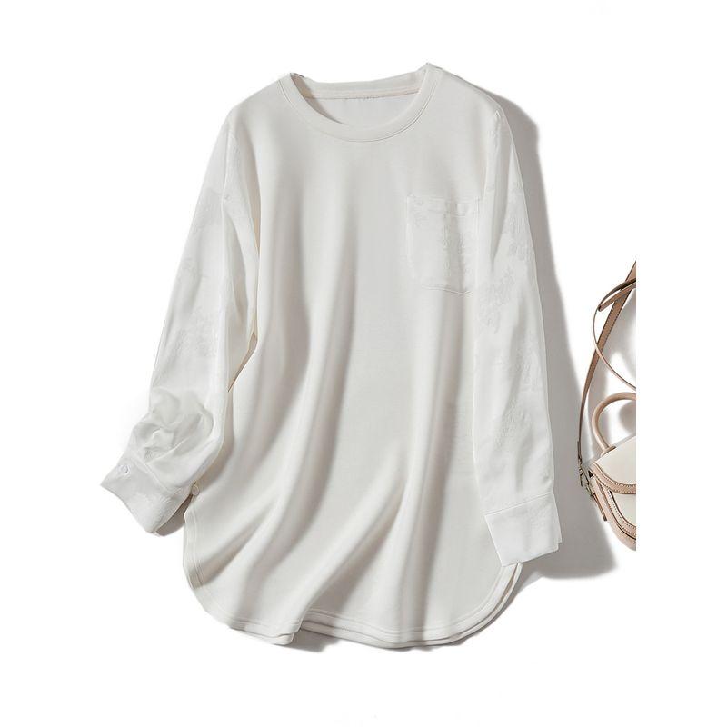 Export Foreign Trade Order! Oval Hem Top ~ Lazy Fan Women Tencel Cotton Large Version T-shirt Jacquard Long Sleeve