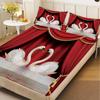 3pcs White Red Fitted Sheet 3D Printed Romantic Swan Couple For Couples Gifts Flat Sheet With 2 Pillowcases Bedroom Decor