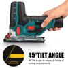 1080 Вт 12 В Аккумуляторный лобзик Электрический лобзик 70 мм 6 скоростей Регулируемый Портативный Деревообрабатывающий электроинструмент Угол наклона 45 градусов