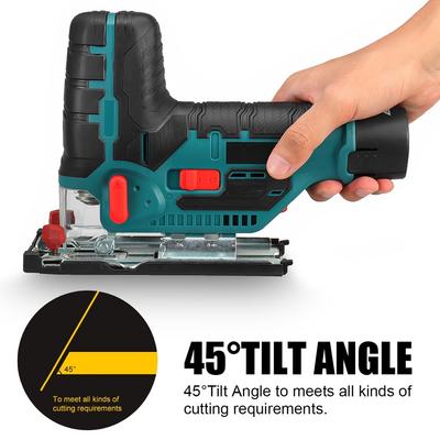 1080 Вт 12 В Аккумуляторный лобзик Электрический лобзик 70 мм 6 скоростей Регулируемый Портативный Деревообрабатывающий электроинструмент Угол наклона 45 градусов