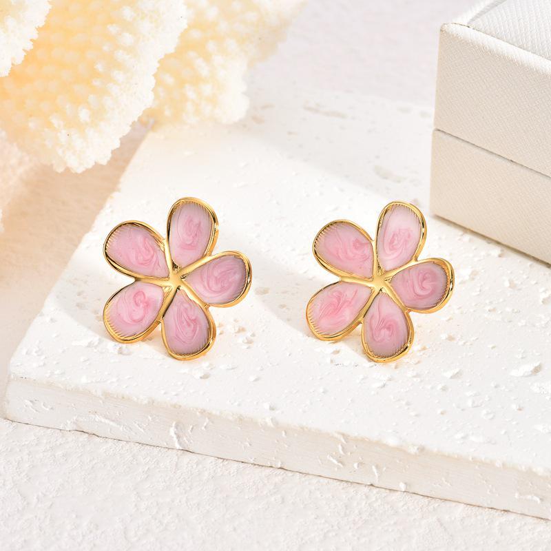 French Enamel Drip Oil Earrings: Stainless Steel, Irregular, Titanium Women's Luxury