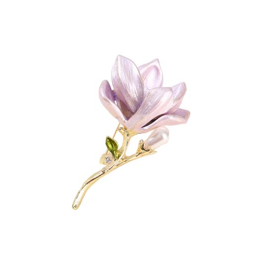 Magnolia Brooch Zinc Alloy Pin with Oil Dripping Process Decorative Pin T-Shirts Dresses Coats Badge Jewelry Accessory
