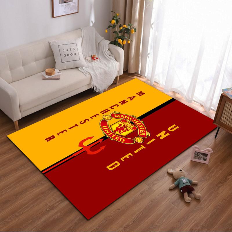 Manchester United logo in yellow and red rug Non-slip rug suitable for living room and bedroom sofas