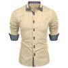 Fashionable Men's Spring Autumn Men's Plaid Color Matching Slim Casual Shirt Long Sleeved Shirt