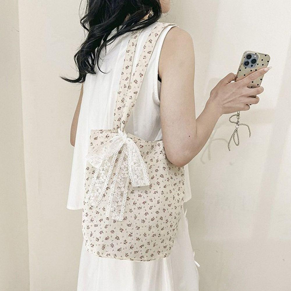 French Style Bow Lace Ribbons Bag Large Capacity Women's Tote Bag New Flower Shoulder Bag Lady