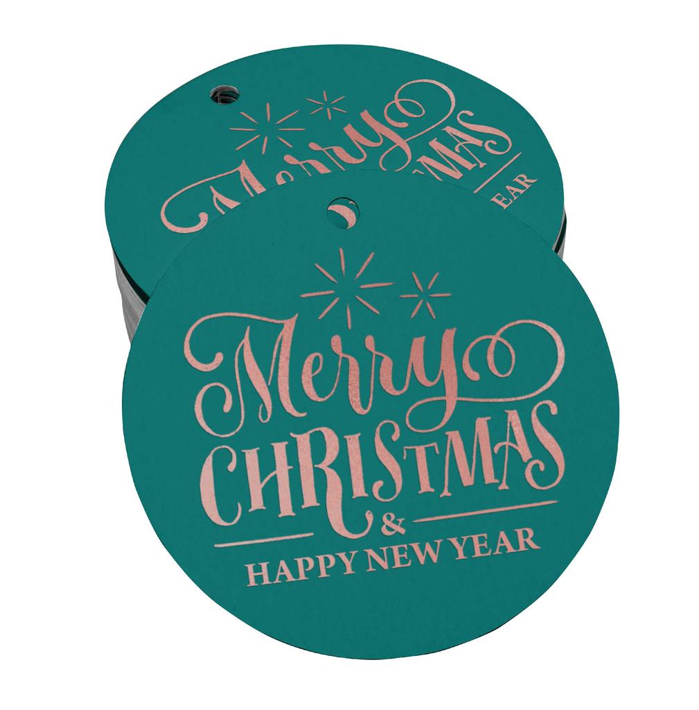 Inkdotpot Pack Of 100 Real Gold Foil Paper Tags Merry Christmas & Happy New Year Text Favor Hang