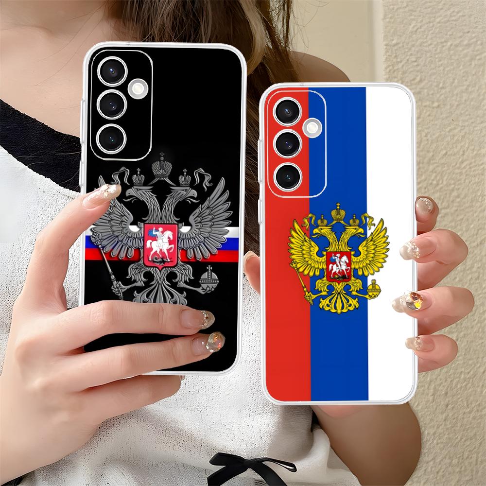 Russia Flag Clear Mobile Phone Case for Samsung Galaxy S25 S24 S23 S22 S21Plus FE Ultra Colorful Cover